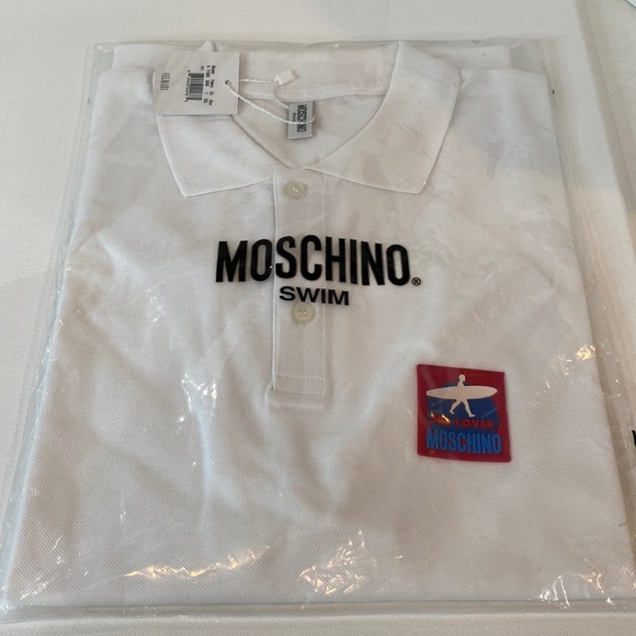 Moschino Swim White Polo w Sea Lover & Surfboard Moschino Patch NWT XXL - Picture 7 of 12